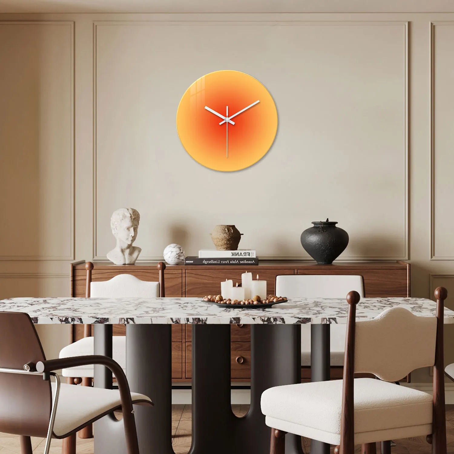 A Creative Gradient Solid Color Tempered Glass Wall Clock, Silent Non-Ticking Timekeeping Wall Clock - Battery-Powered Durable Clock (Battery Not Included), Valentine's Day Gift, Suitable for Bedroom, Living Room, Kitchen, Ha