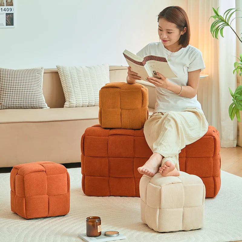 Low stool Home sofa Fabric small square stool Children's bench Solid wood shoe changing stool Internet celebrity creative