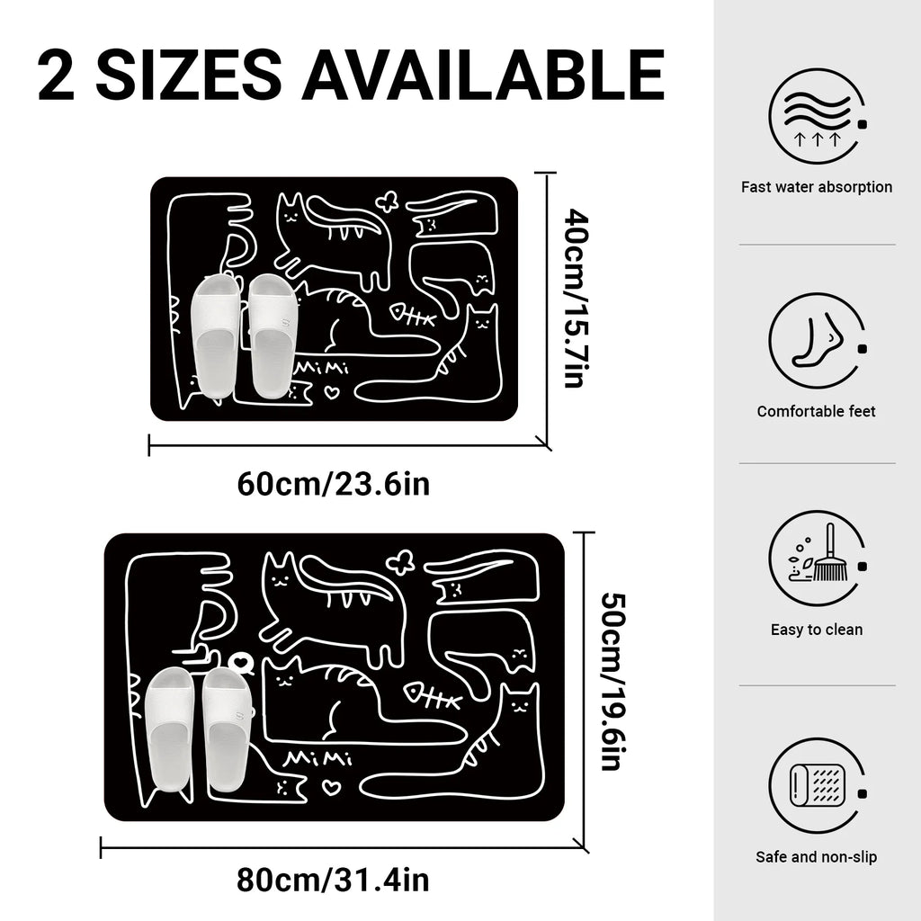 Cat Print Bathroom Mat Black or white