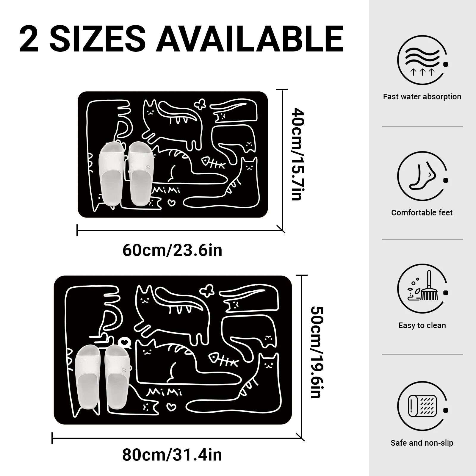 Cat Print Bathroom Mat Black or white