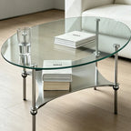 Modern Curved Metal Base Glass Coffee Table