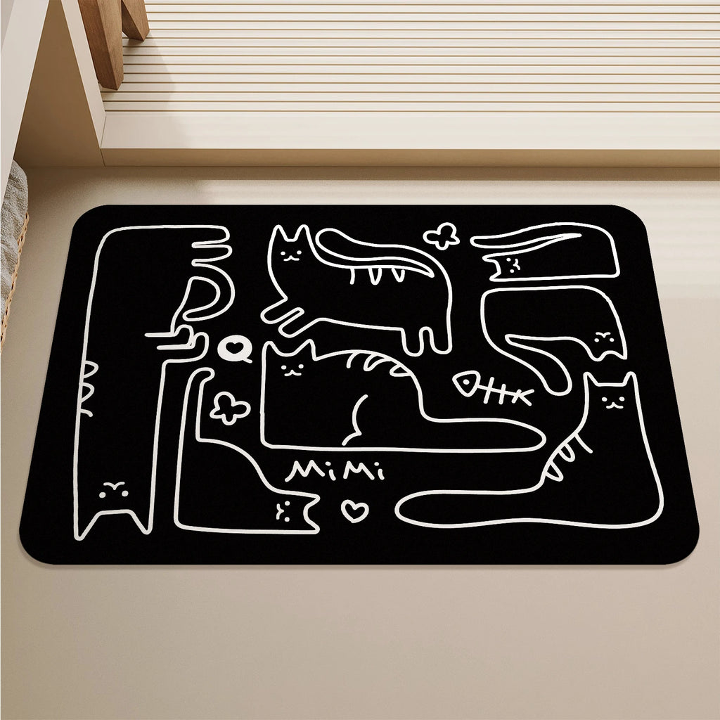 Cat Print Bathroom Mat Black or white