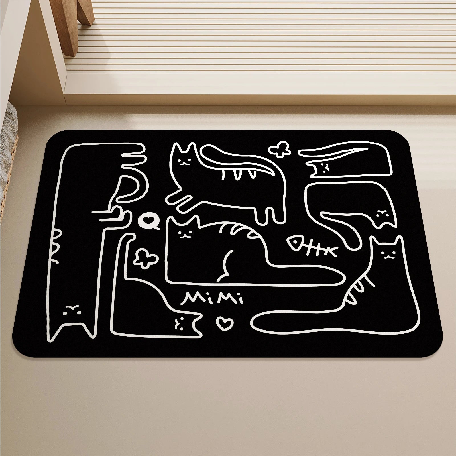Cat Print Bathroom Mat Black or white