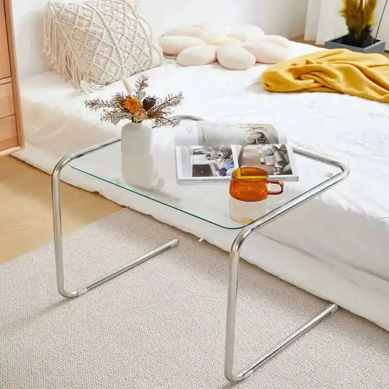 Bauhaus Chrome Cantilever Glass Side Table