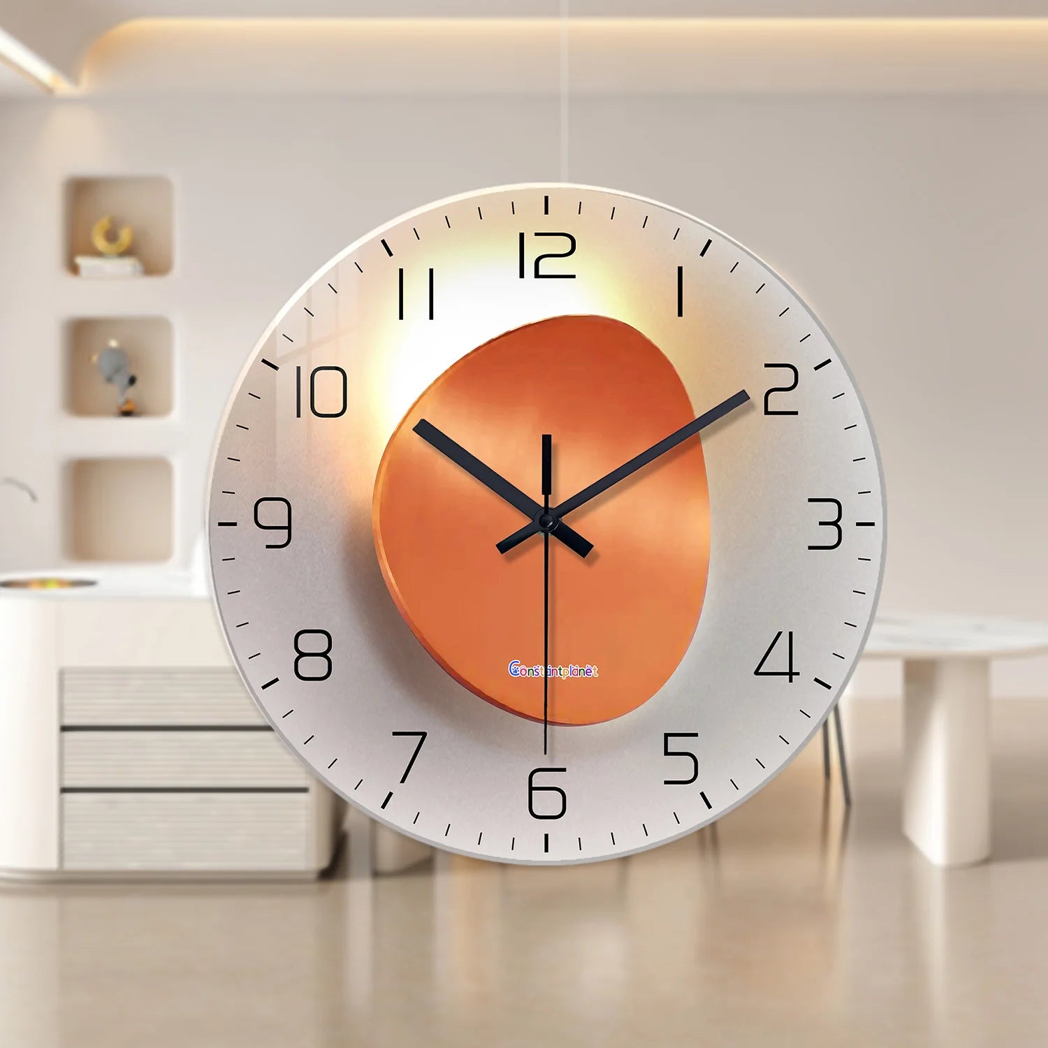 Light Luxury Light and Shadow Flat Pattern Tempered Glass Wall Clock for Living Room, Bedroom, Kitchen, Home Decoration, Silent Quartz Clock, Holiday Gift 12-16inch (Non-Lit)