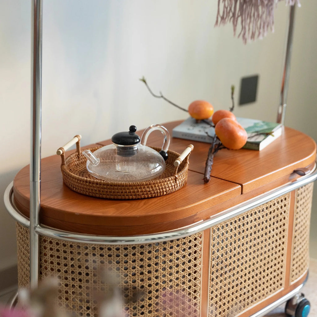 Rolling Oval Rattan Storage Clothes Rack