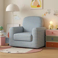 Blue White Checkered Fabric Single Sofa