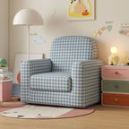Blue White Checkered Fabric Single Sofa