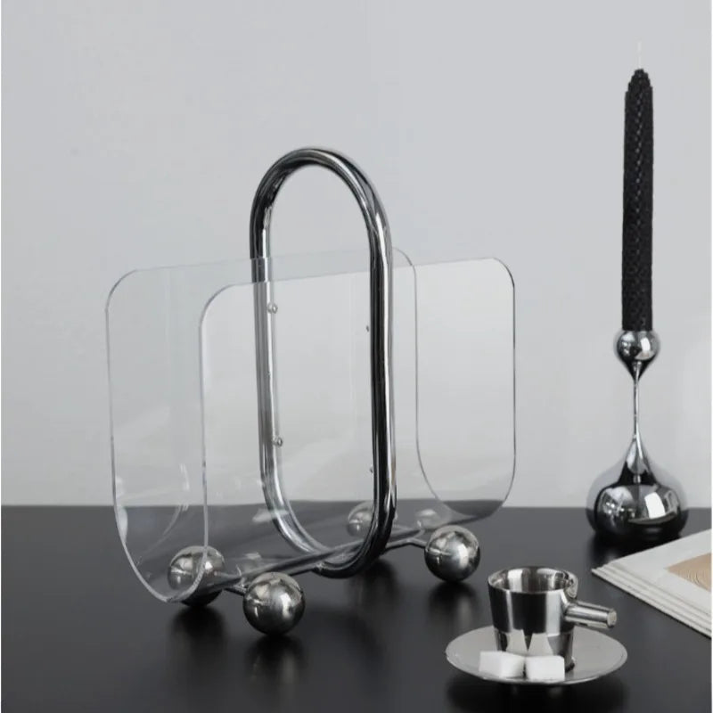 Minimalist Clear Acrylic & Chrome Magazine Rack Holder