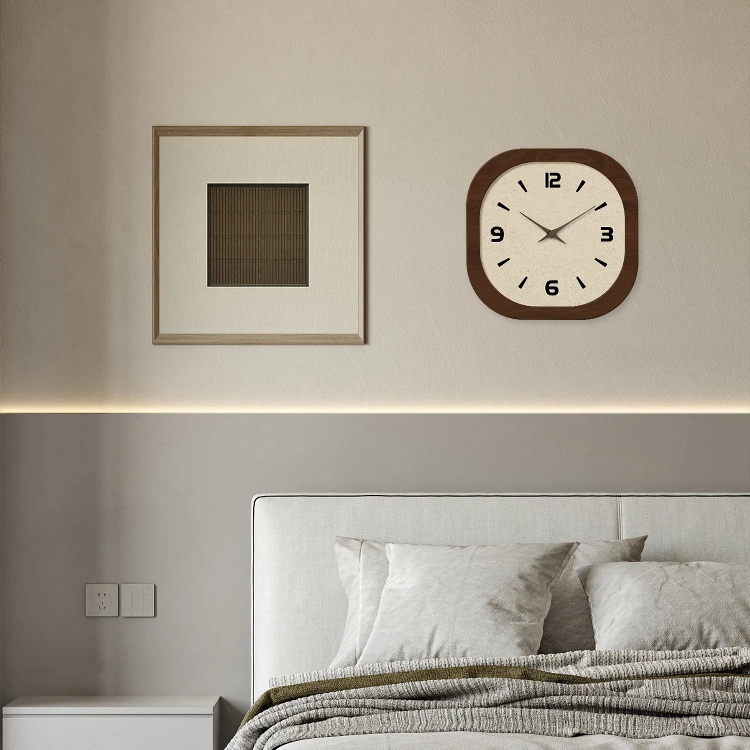 French-Style Retro Cream Crystal Porcelain Square-Shaped Simple Pattern Wooden Wall Clock for Living Room, Bedroom, Kitchen, Home Decoration, Silent Quartz Clock, Holiday Gift, 12 Inches, 14 Inches 16inch (Battery Not Include