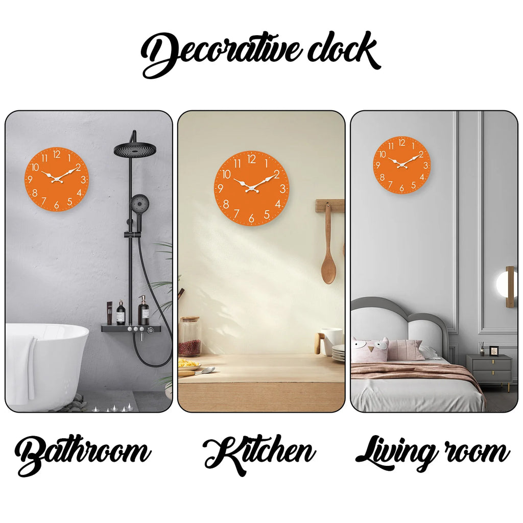 Modern Minimalist Orange Wooden Wall Clock for Living Room, Bedroom, Kitchen, Home Decor, Silent Quartz Clock, Holiday Gift, 10-Inch, 12-Inch 14inch 16inch (Battery Not Included)