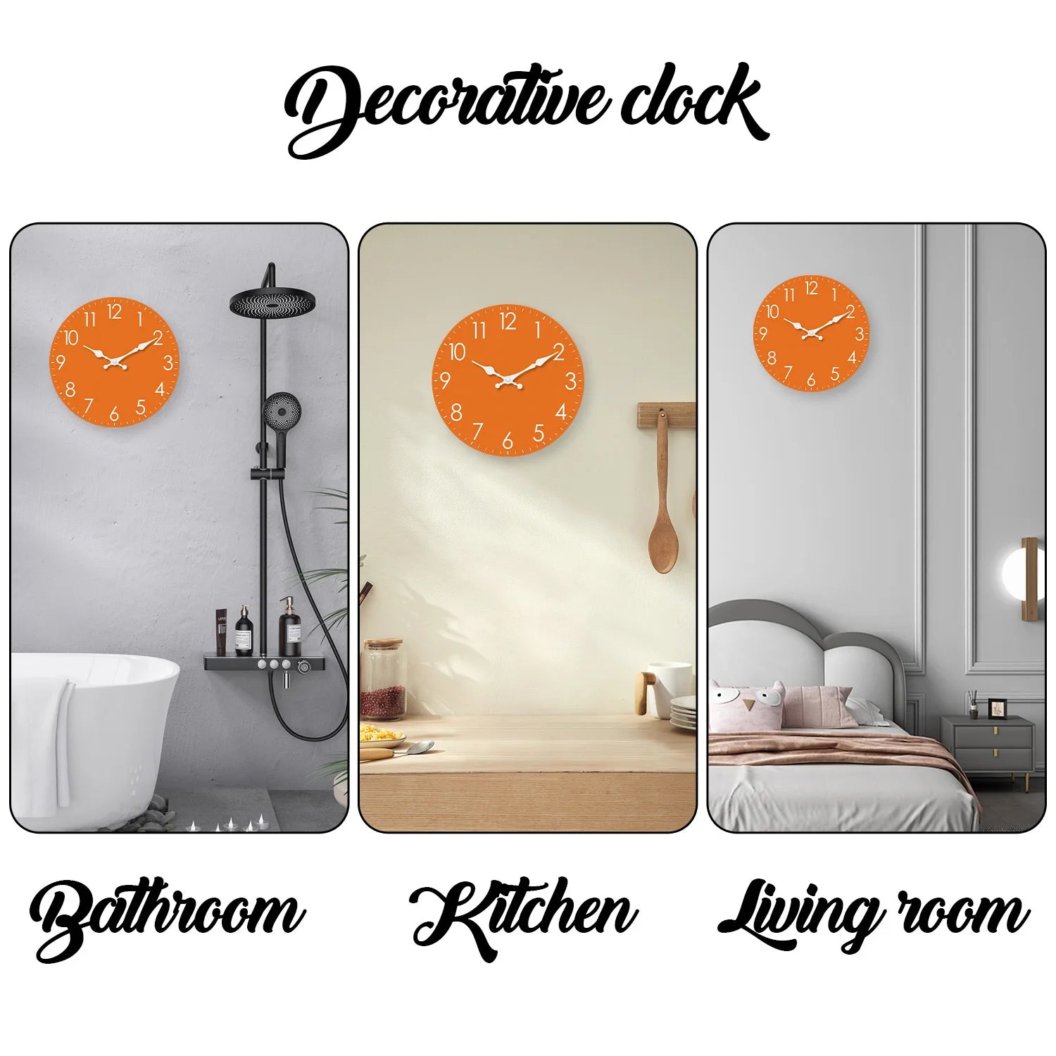 Modern Minimalist Orange Wooden Wall Clock for Living Room, Bedroom, Kitchen, Home Decor, Silent Quartz Clock, Holiday Gift, 10-Inch, 12-Inch 14inch 16inch (Battery Not Included)