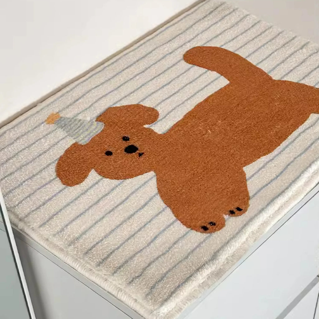 Striped Puppy Fleece Bath Mat