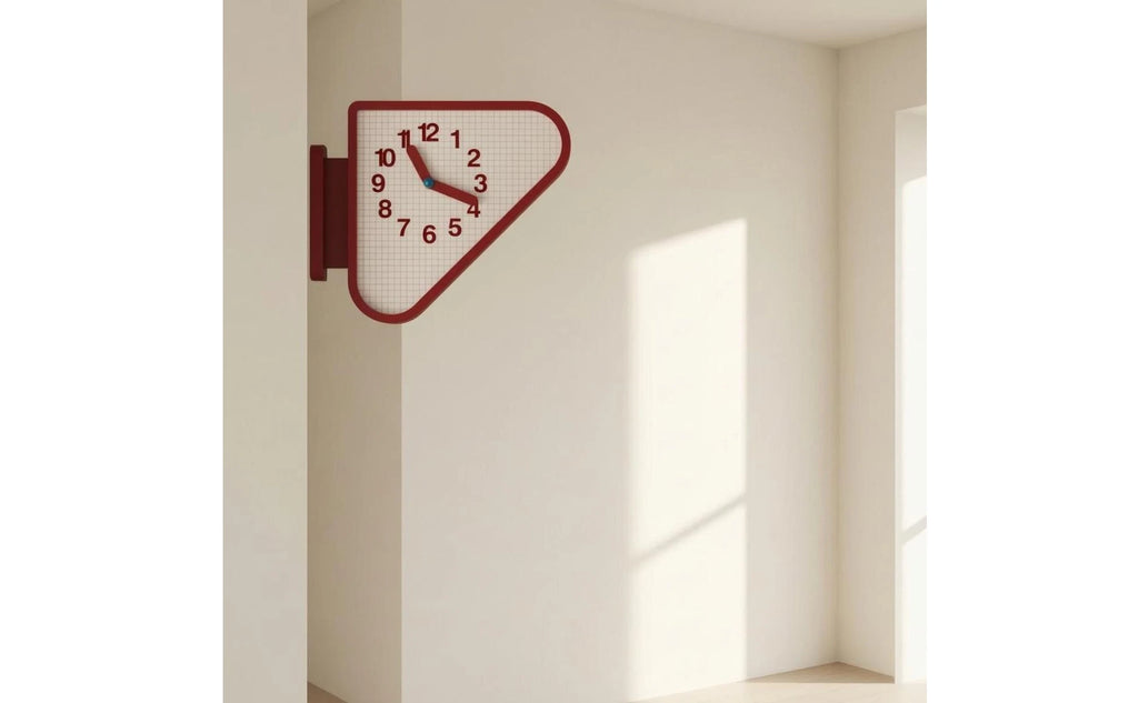 Double Sided Corner Wall Clock Red Frame Corner Wall Clock Home Timepiece Arabic Numerals Grid Face
