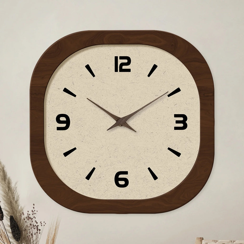 French-Style Retro Cream Crystal Porcelain Square-Shaped Simple Pattern Wooden Wall Clock for Living Room, Bedroom, Kitchen, Home Decoration, Silent Quartz Clock, Holiday Gift, 12 Inches, 14 Inches 16inch (Battery Not Include