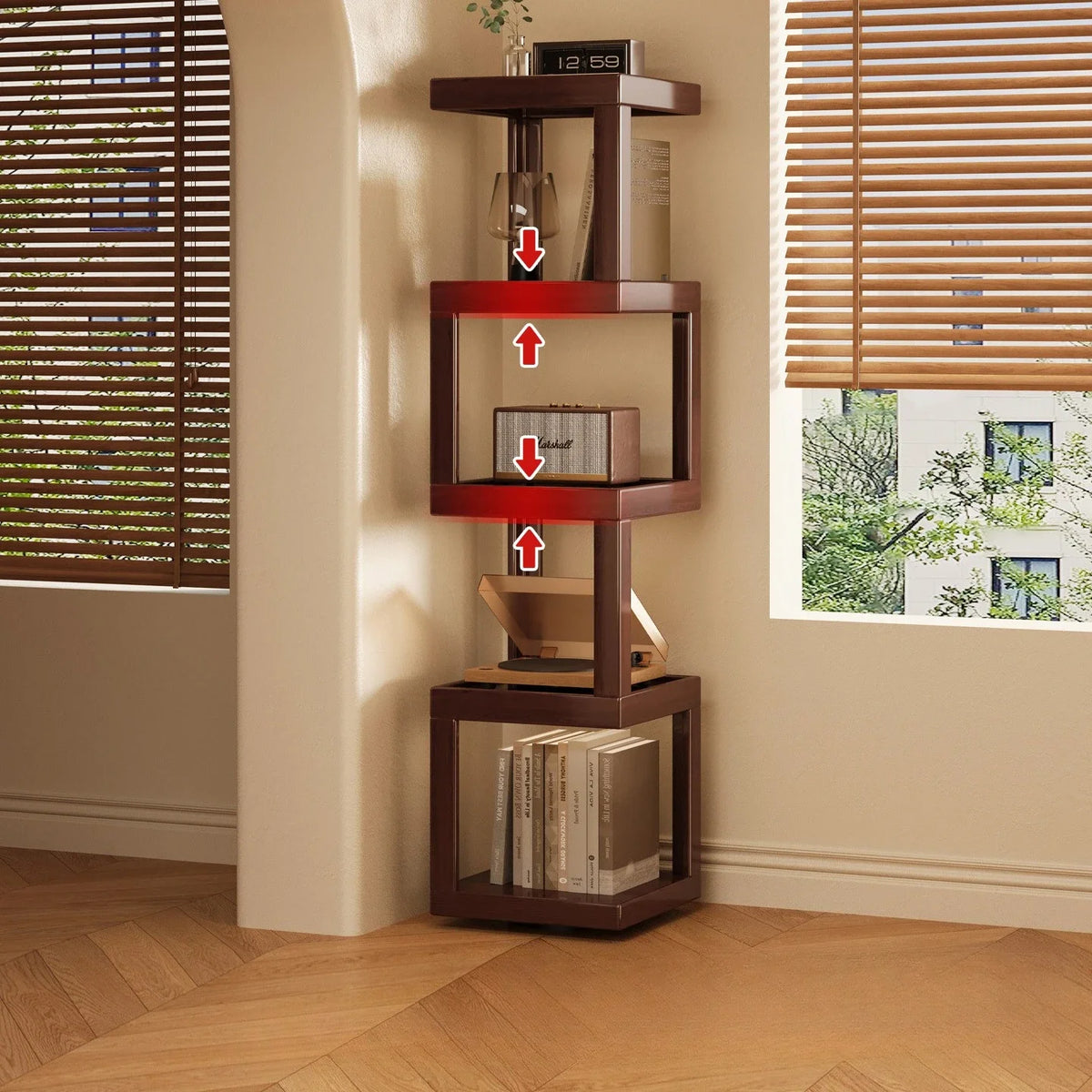 Modern Wooden Geometric Corner Plant & Book Stand