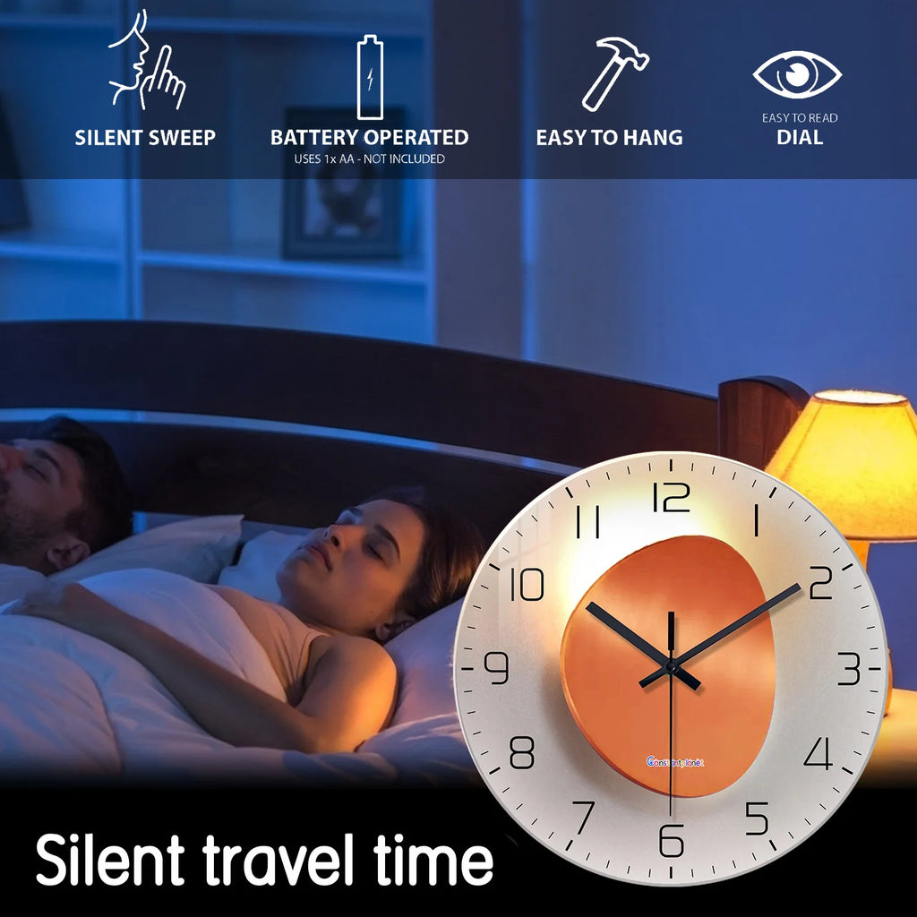 Light Luxury Light and Shadow Flat Pattern Tempered Glass Wall Clock for Living Room, Bedroom, Kitchen, Home Decoration, Silent Quartz Clock, Holiday Gift 12-16inch (Non-Lit)