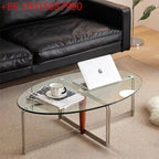 Korean Stainless Steel Oval Simple Glass Coffee Table