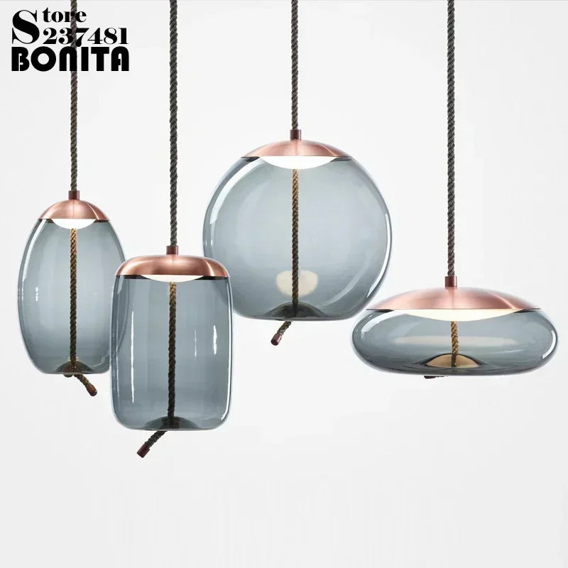 Thick Hemp Rope Glass Hanging Lamps