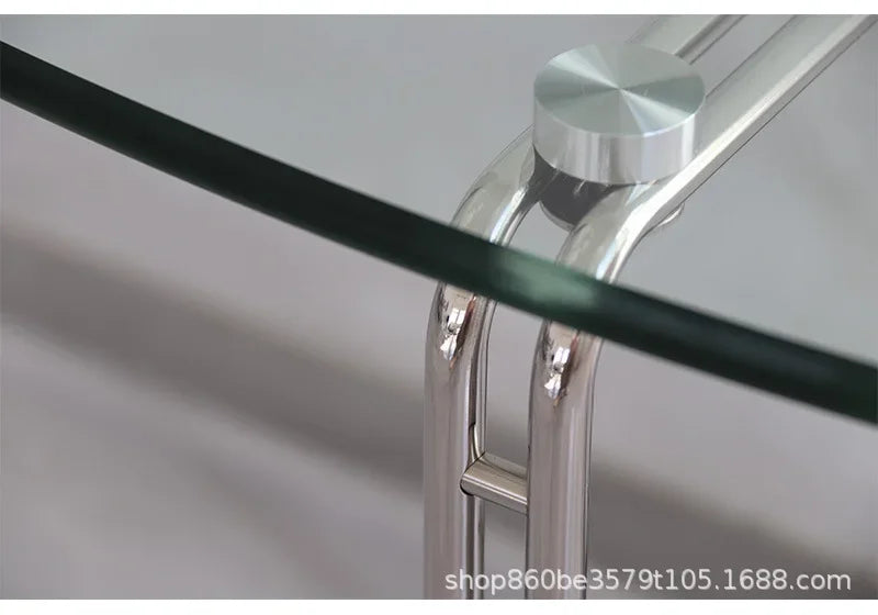 Korean Stainless Steel Oval Simple Glass Coffee Table