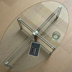 Korean Stainless Steel Oval Simple Glass Coffee Table