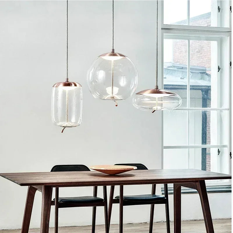 Thick Hemp Rope Glass Hanging Lamps