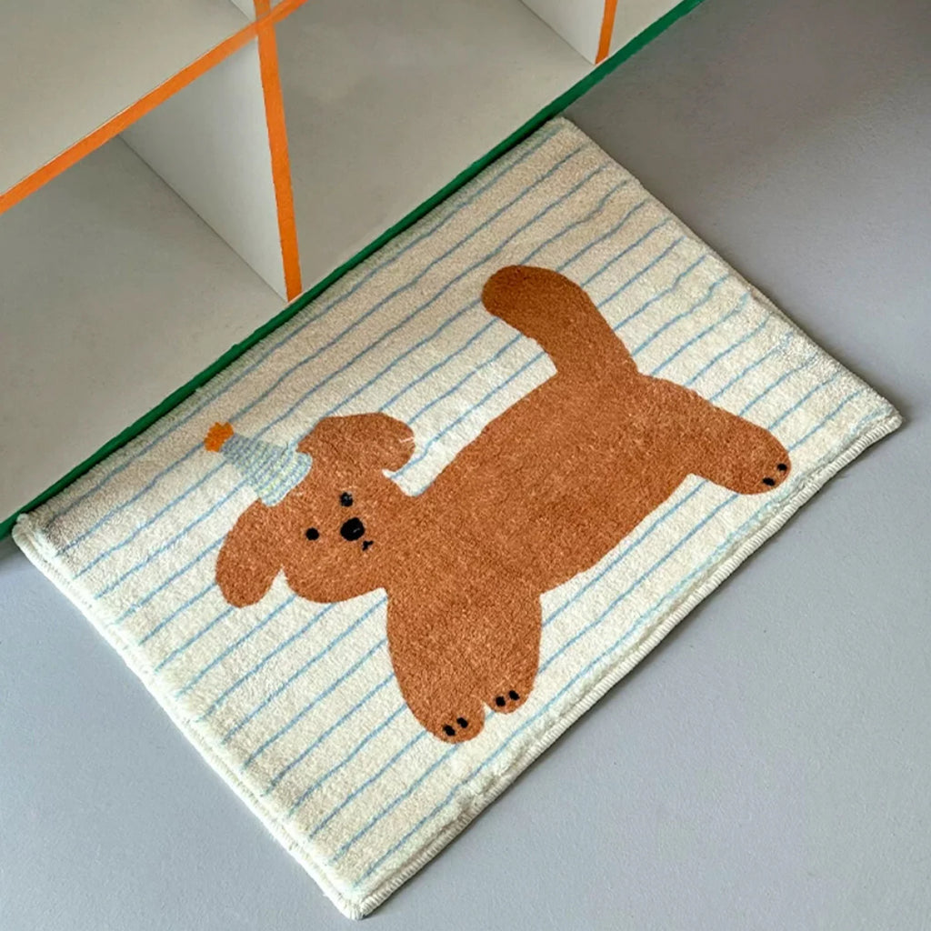 Striped Puppy Fleece Bath Mat