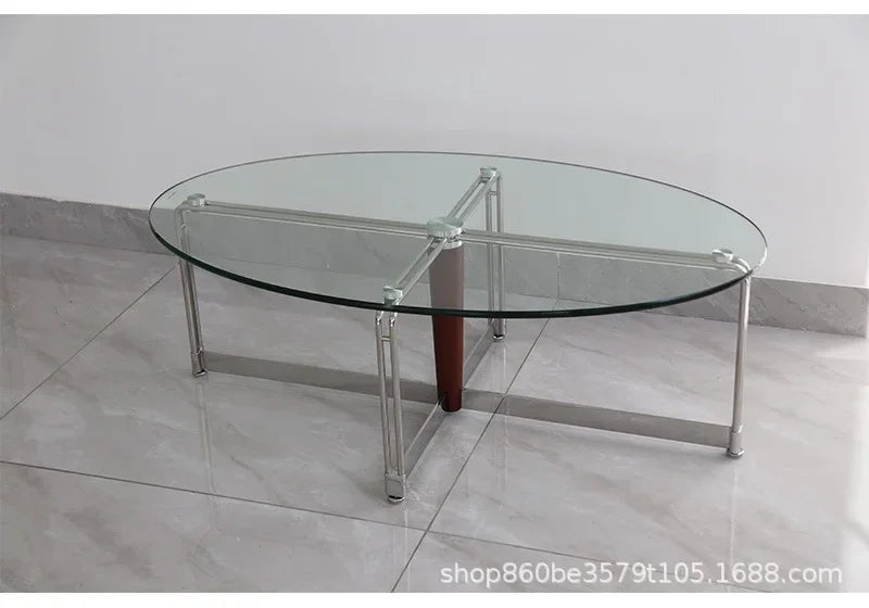 Korean Stainless Steel Oval Simple Glass Coffee Table