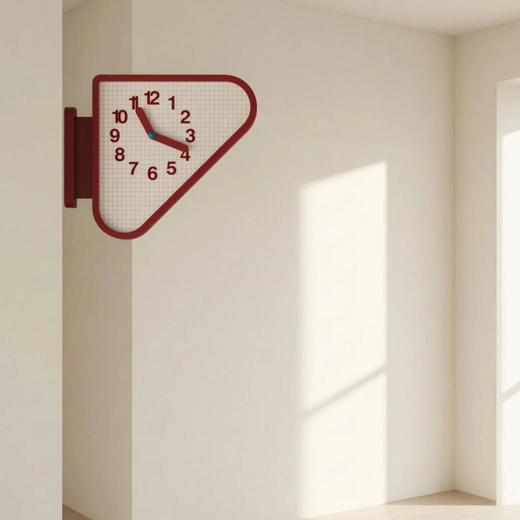 Double Sided Corner Wall Clock Red Frame Corner Wall Clock Home Timepiece Arabic Numerals Grid Face