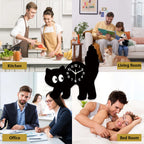 A Fun and Cute Little Black Cat Crystal Porcelain Wooden Wall Clock for Living Room, Bedroom, Kitchen, Home Decoration, Silent Quartz Clock, Holiday Gift 12inch 14inch (No Battery)