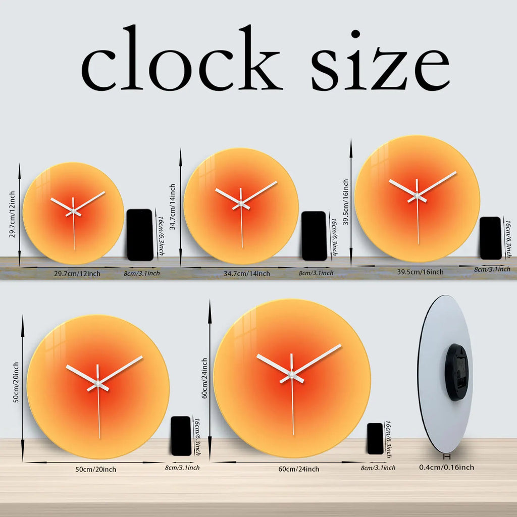 A Creative Gradient Solid Color Tempered Glass Wall Clock, Silent Non-Ticking Timekeeping Wall Clock - Battery-Powered Durable Clock (Battery Not Included), Valentine's Day Gift, Suitable for Bedroom, Living Room, Kitchen, Ha