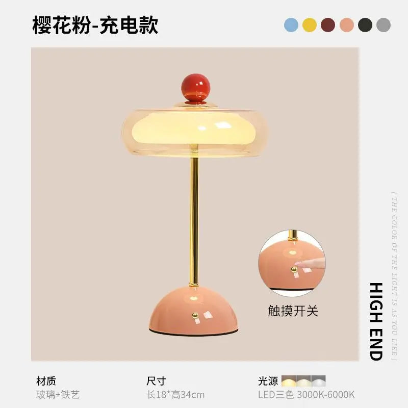 DoLife Store Retro Style Light Luxury High-end Glass Table Lamp 2026 New French Medieval Bedroom Bedside Lamp Charging Model
