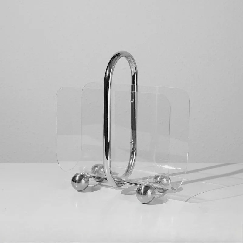 Minimalist Clear Acrylic & Chrome Magazine Rack Holder