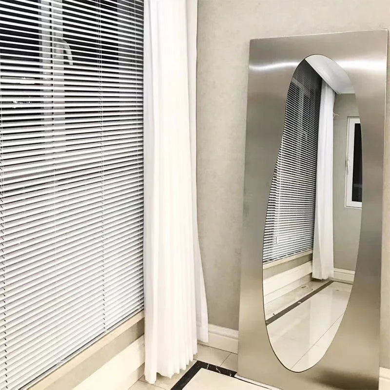 Mid-Century Stainless Oval Cutout Mirror