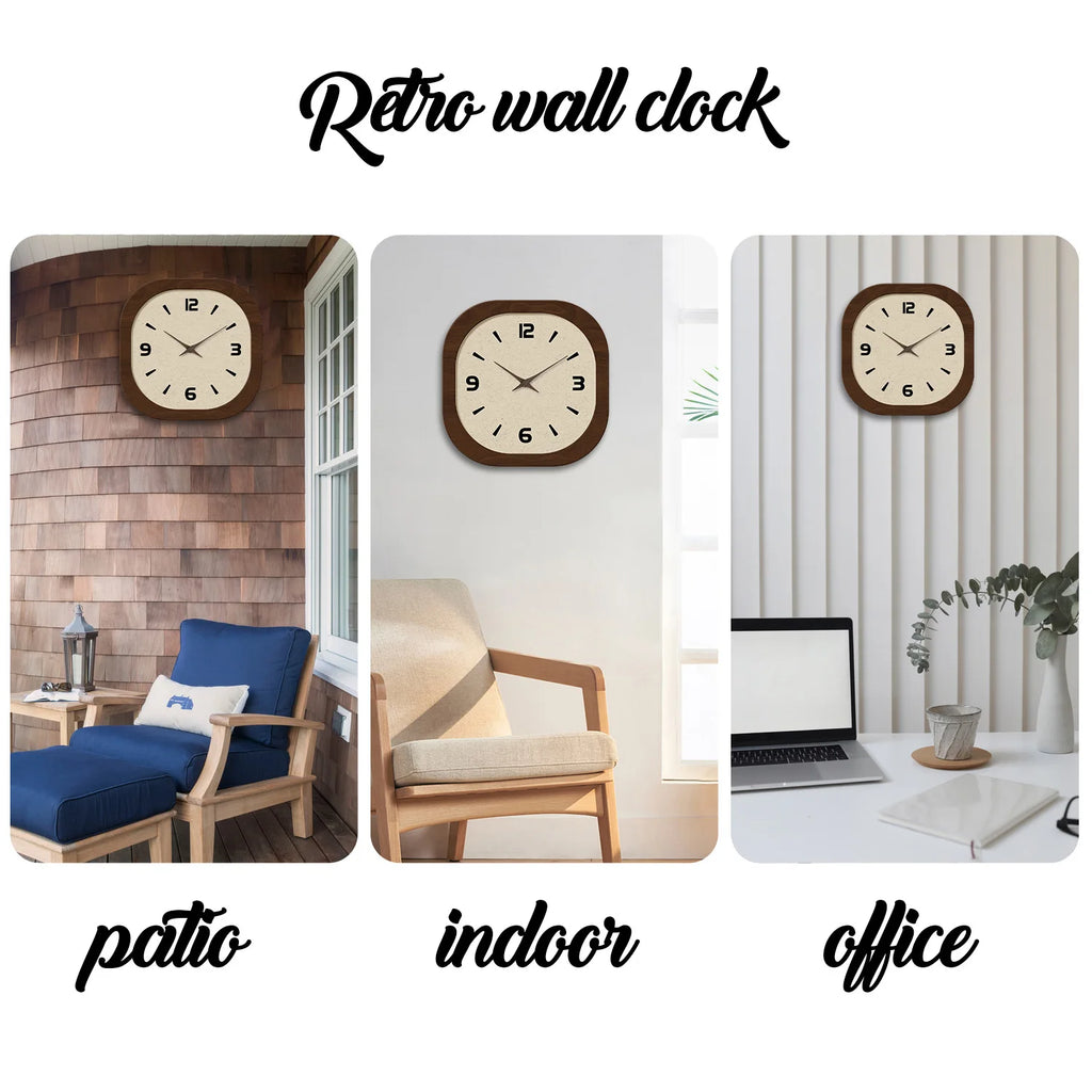 French-Style Retro Cream Crystal Porcelain Square-Shaped Simple Pattern Wooden Wall Clock for Living Room, Bedroom, Kitchen, Home Decoration, Silent Quartz Clock, Holiday Gift, 12 Inches, 14 Inches 16inch (Battery Not Include