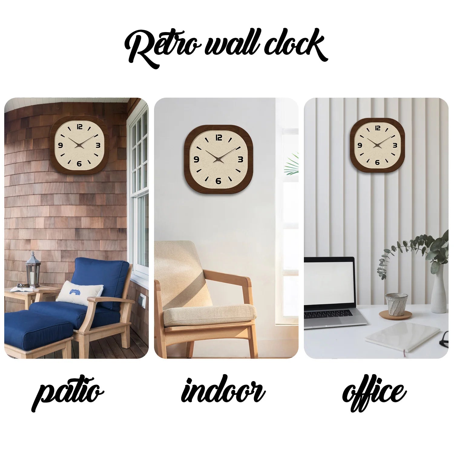 French-Style Retro Cream Crystal Porcelain Square-Shaped Simple Pattern Wooden Wall Clock for Living Room, Bedroom, Kitchen, Home Decoration, Silent Quartz Clock, Holiday Gift, 12 Inches, 14 Inches 16inch (Battery Not Include