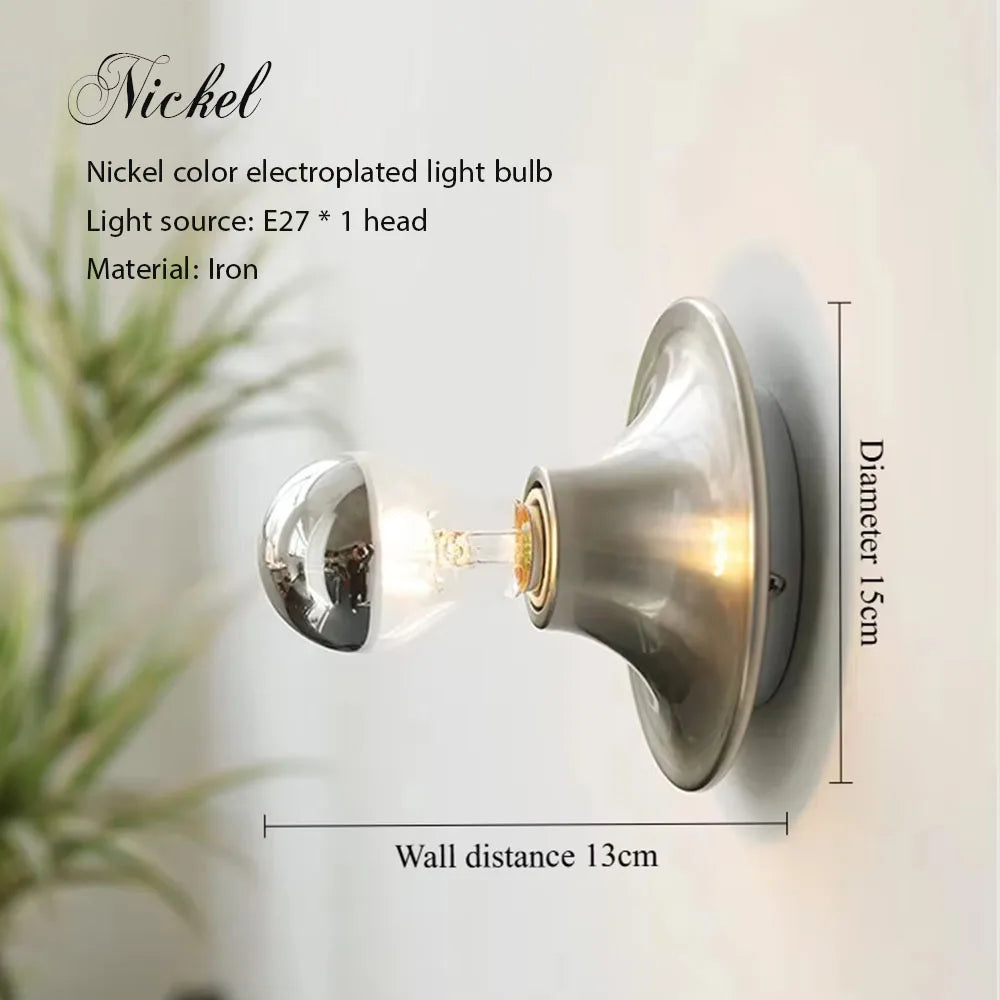 Nordic Vintage Wall Lamp Minimalist E27 Bedside Lamp for Kids Room Curved Painted Metal Flush Mount Ceiling Light