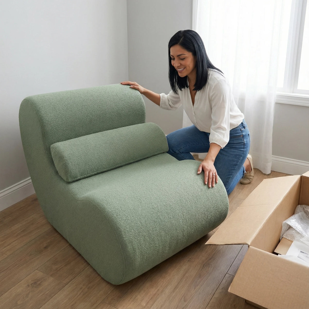 Sage Green Modern Ergonomic Thick Fabric Sofa