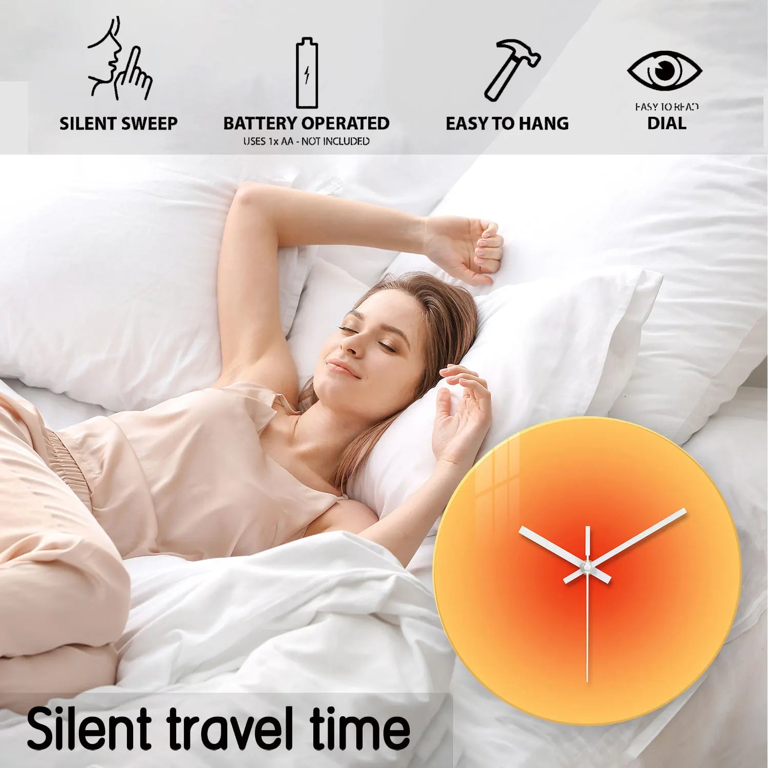 A Creative Gradient Solid Color Tempered Glass Wall Clock, Silent Non-Ticking Timekeeping Wall Clock - Battery-Powered Durable Clock (Battery Not Included), Valentine's Day Gift, Suitable for Bedroom, Living Room, Kitchen, Ha