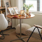 Mid-Century Round Wood Chrome Pedestal Table