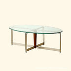 Korean Stainless Steel Oval Simple Glass Coffee Table