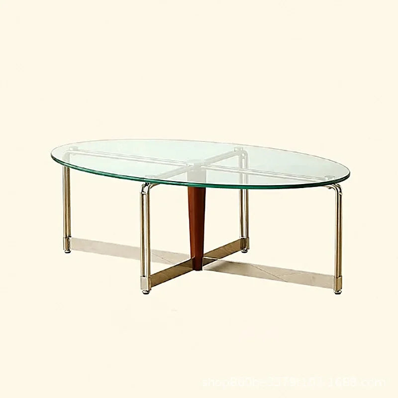 Korean Stainless Steel Oval Simple Glass Coffee Table