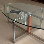 Korean Stainless Steel Oval Simple Glass Coffee Table