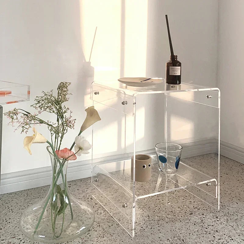Mid-Century Smoked Acrylic Cube Side Table