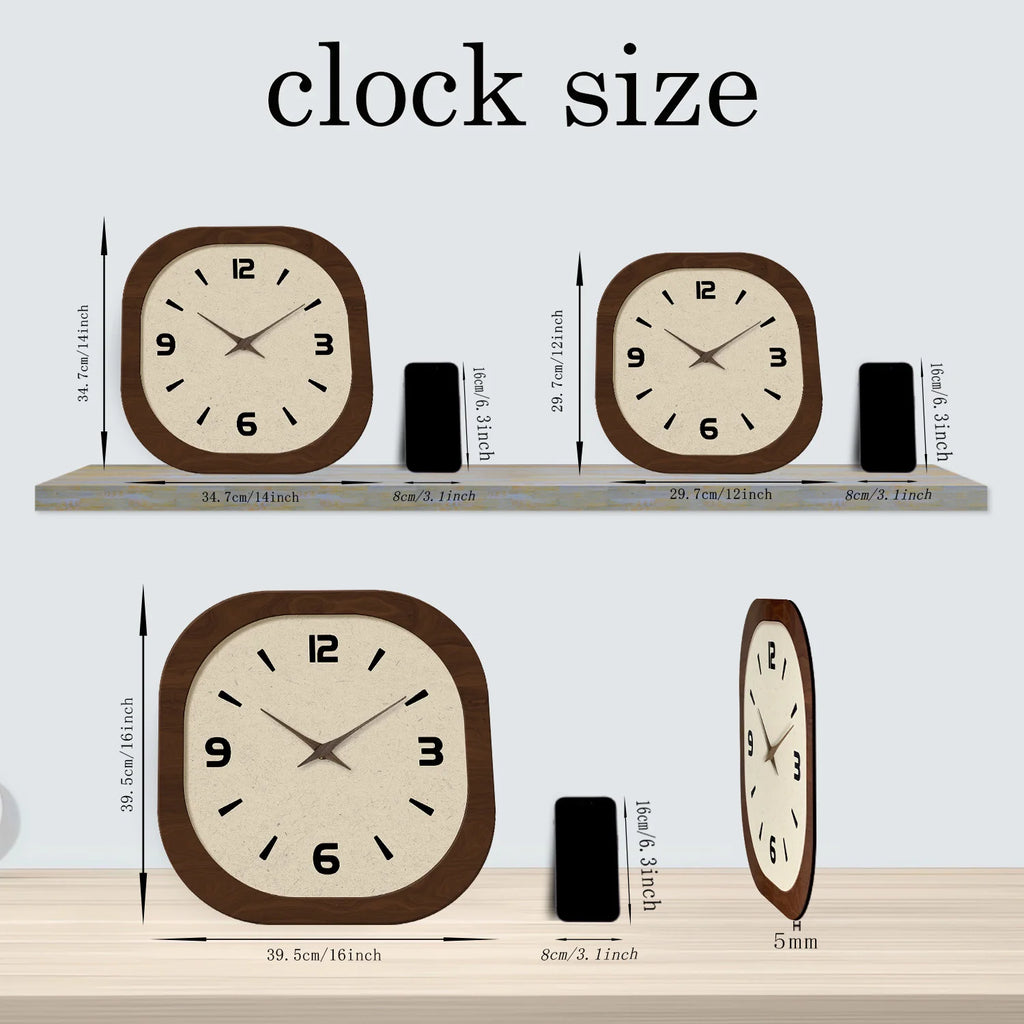 French-Style Retro Cream Crystal Porcelain Square-Shaped Simple Pattern Wooden Wall Clock for Living Room, Bedroom, Kitchen, Home Decoration, Silent Quartz Clock, Holiday Gift, 12 Inches, 14 Inches 16inch (Battery Not Include