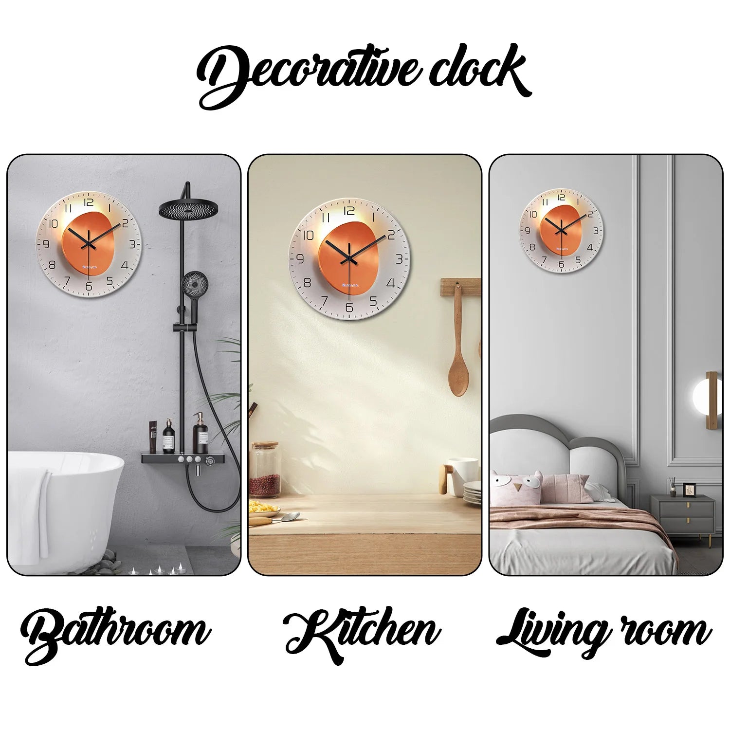 Light Luxury Light and Shadow Flat Pattern Tempered Glass Wall Clock for Living Room, Bedroom, Kitchen, Home Decoration, Silent Quartz Clock, Holiday Gift 12-16inch (Non-Lit)