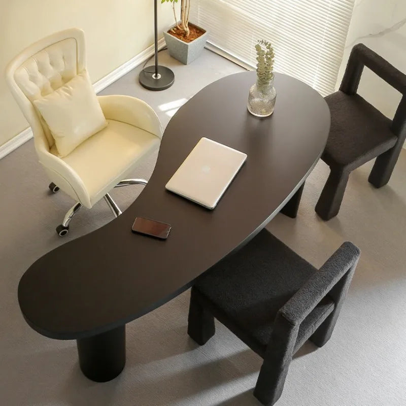Minimalist Black Curved Pedestal Writing Desk