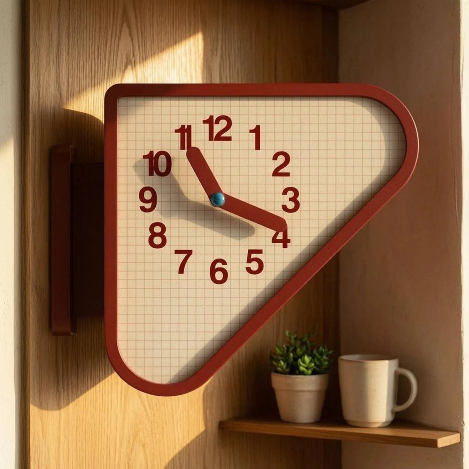 Double Sided Corner Wall Clock Red Frame Corner Wall Clock Home Timepiece Arabic Numerals Grid Face