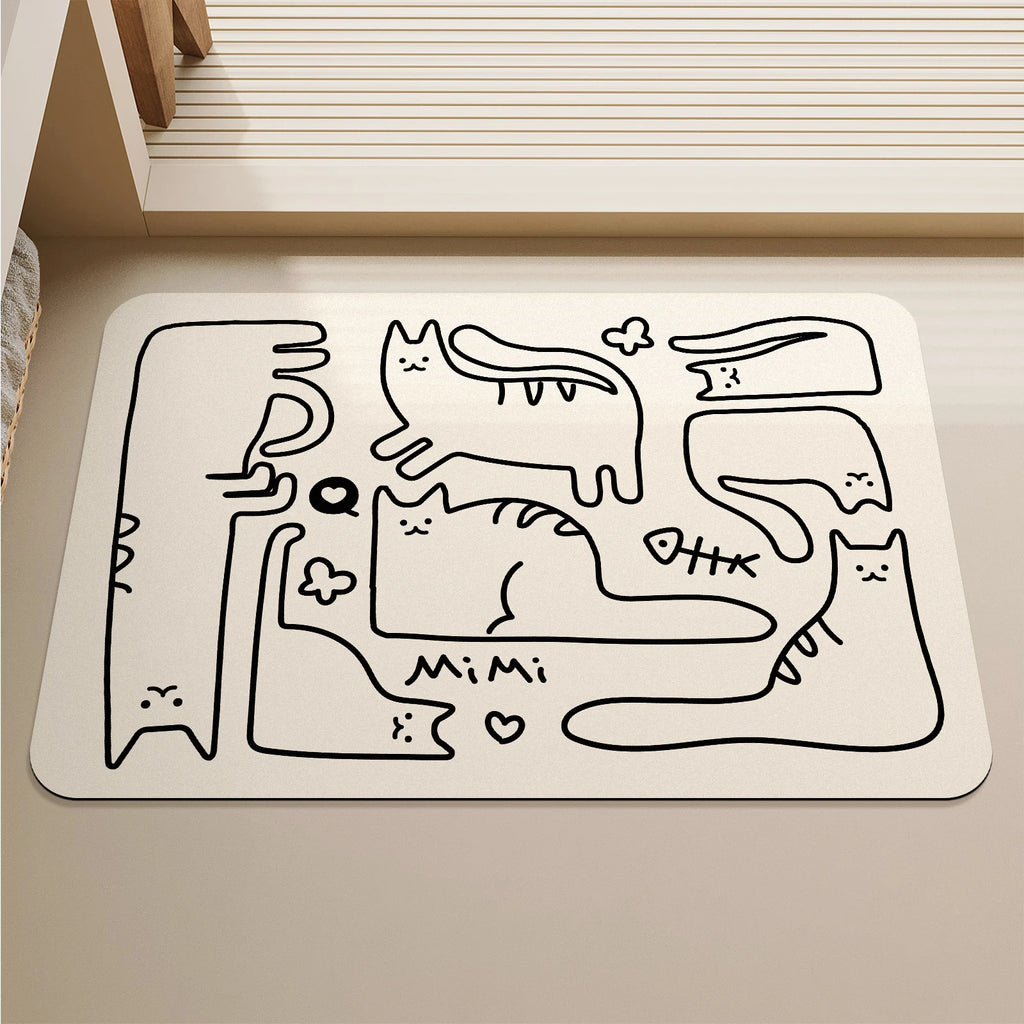 Cat Print Bathroom Mat Black or white