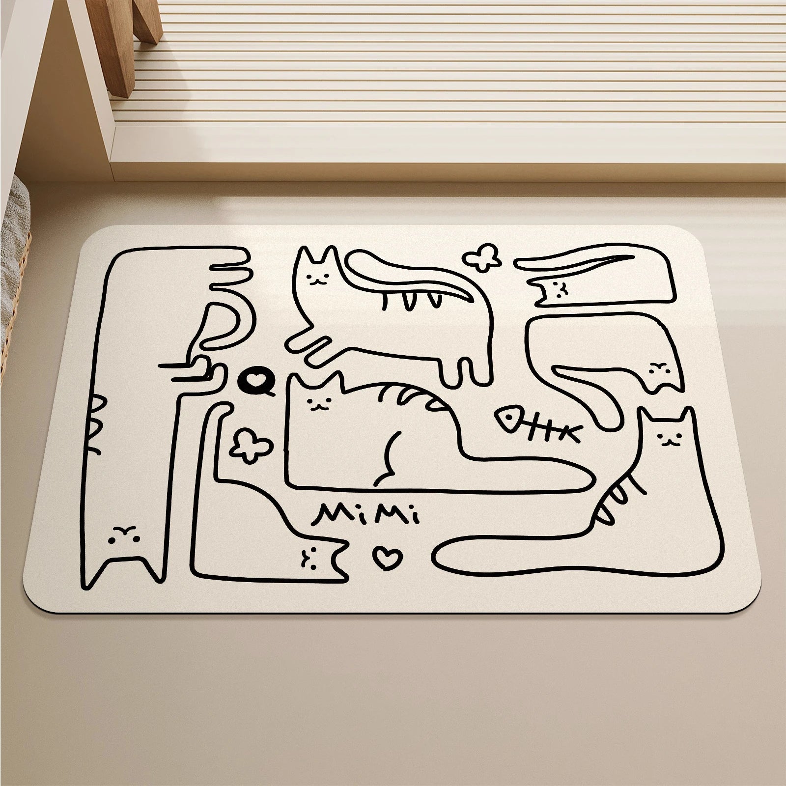 Cat Print Bathroom Mat Black or white